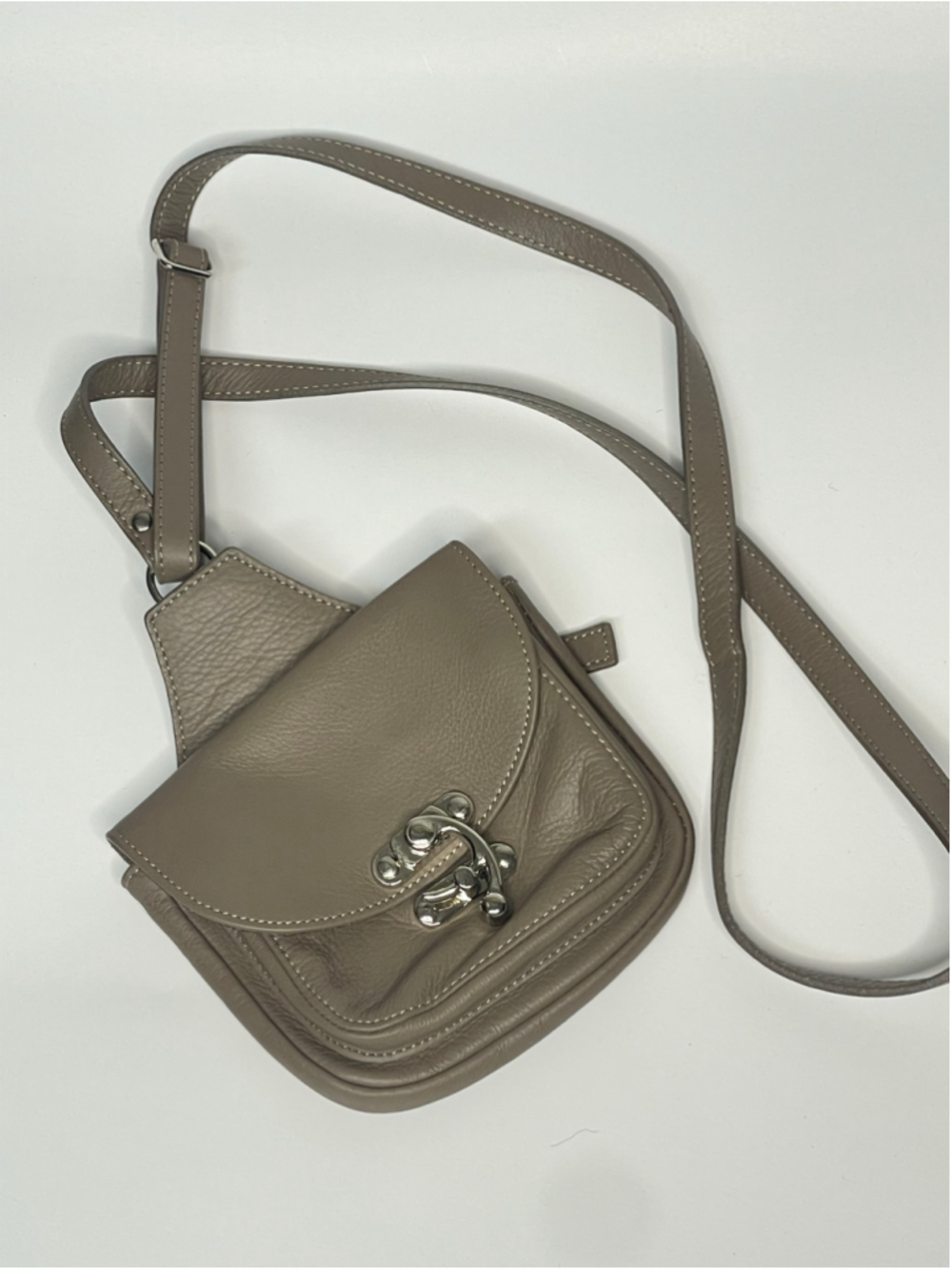 Sundance Taupe Pebbled Leather Crossbody Saddle Bag